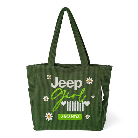Jeep Girl Daisy Personalized Corduroy Tote Bag