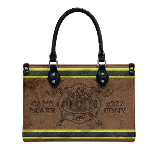 Personalized Fire Dept Female Firefighter Leather Handbag