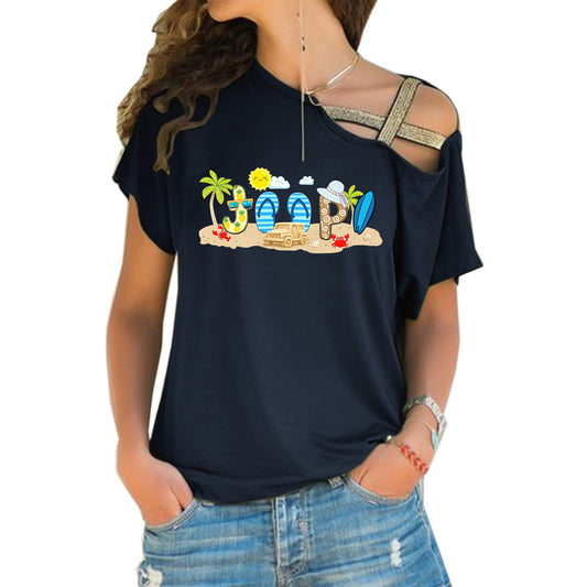 I'm A Jeep Beach Flip Flops Kind Of Girl Criss-Cross One Shoulder Shirt