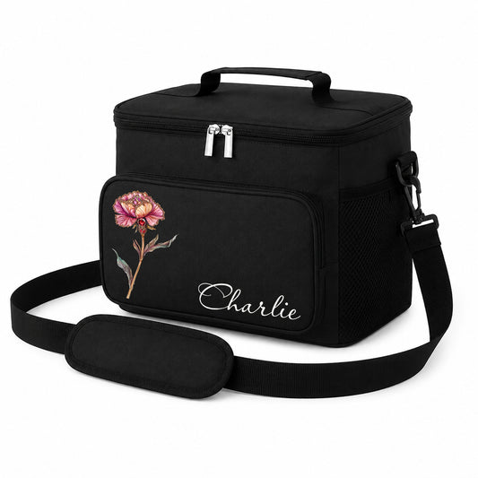 Personalized Birth Flower Insulated Lunch Bag Custom Name Birthday Gifts for Her