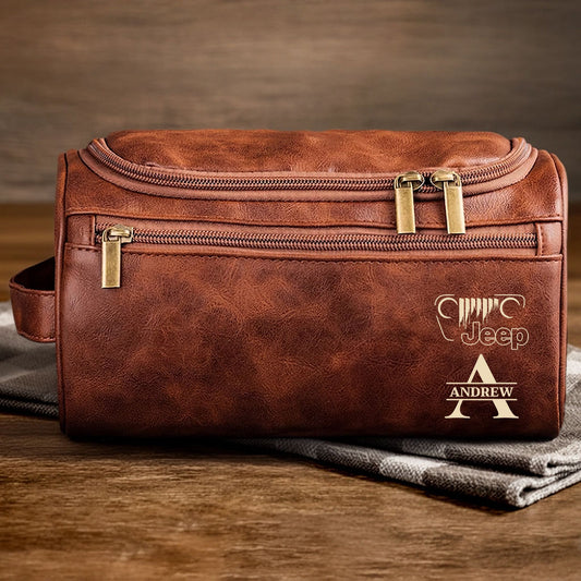 Personalized Jeep Leather Toiletry Bag Gifts for Him