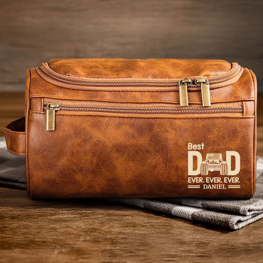 Personalized Best Dad Ever Jeep Leather Toiletry Bag Gifts for Dad