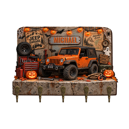 Jeep Halloween Personalized Wooden Key Holder