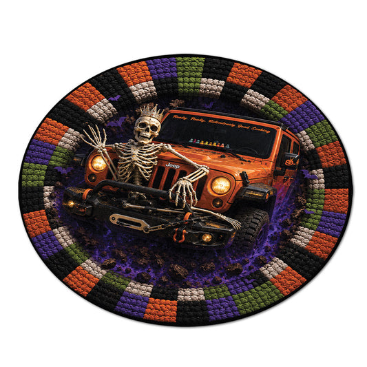 Jeep Halloween Skeleton Queen 3D Illusion Round Rug