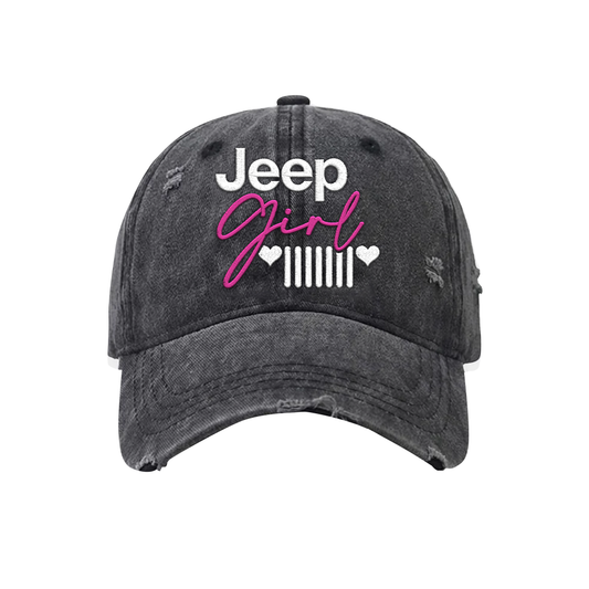 Jeep Girl Hat Distressed Embroidered Washed Cotton Baseball Cap