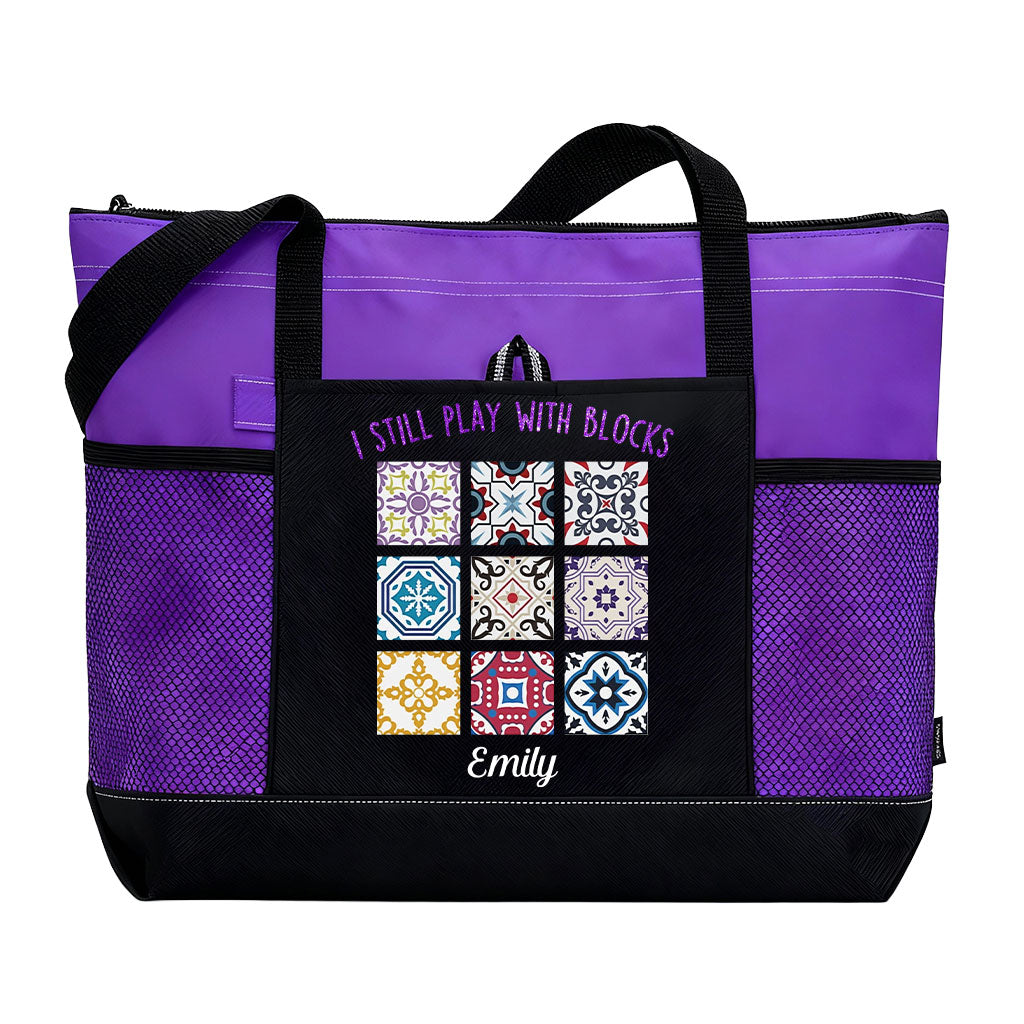 Personalized I Still Play With Blocks Quilting Tote Bag Supler Store