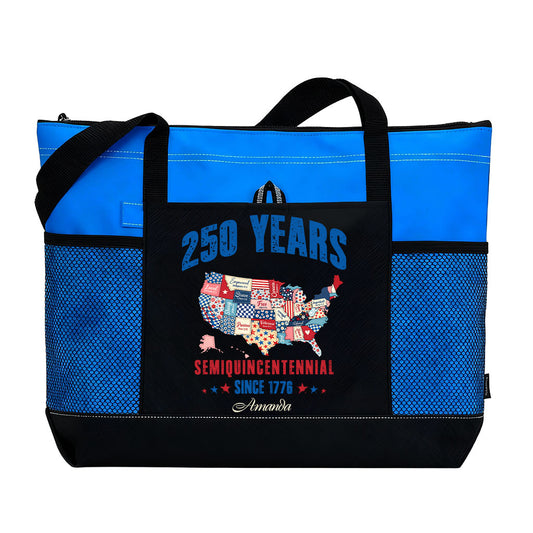 Personalized USA 250th Anniversary Retro Map Patriotic Tote Bag
