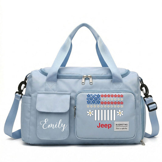Jeep Floral American Flag Personalized Travel Duffel Bag