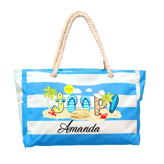 I'm A Jeep Beach Girl Personalized Striped Beach Bag
