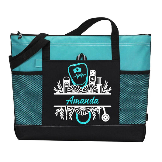 Personalized Nurse Floral Tote Bag Supler Store