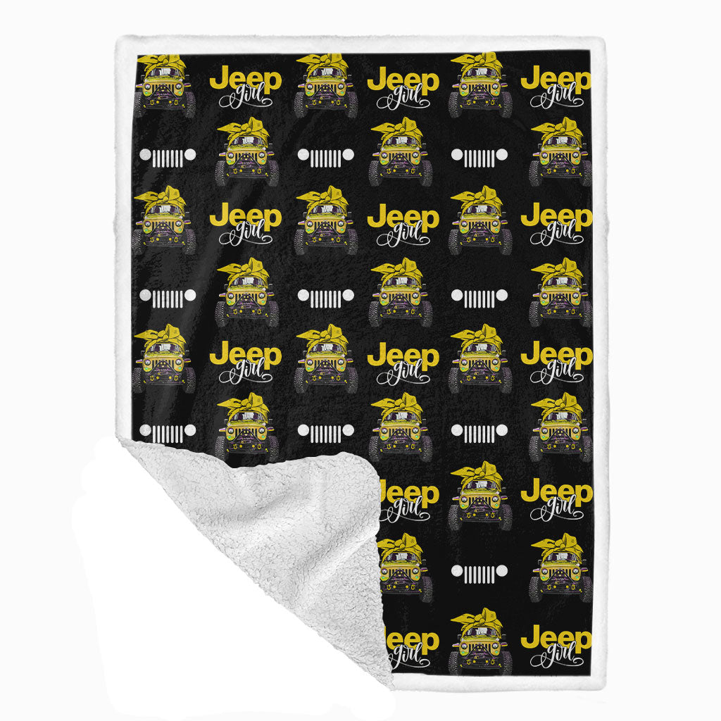 Multicolor Jeep Girl Sherpa Blanket Supler Store