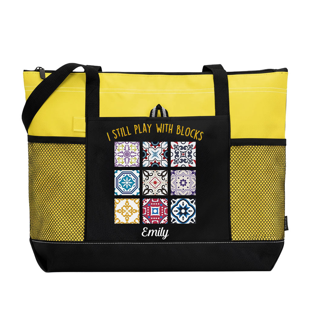 Personalized I Still Play With Blocks Quilting Tote Bag Supler Store