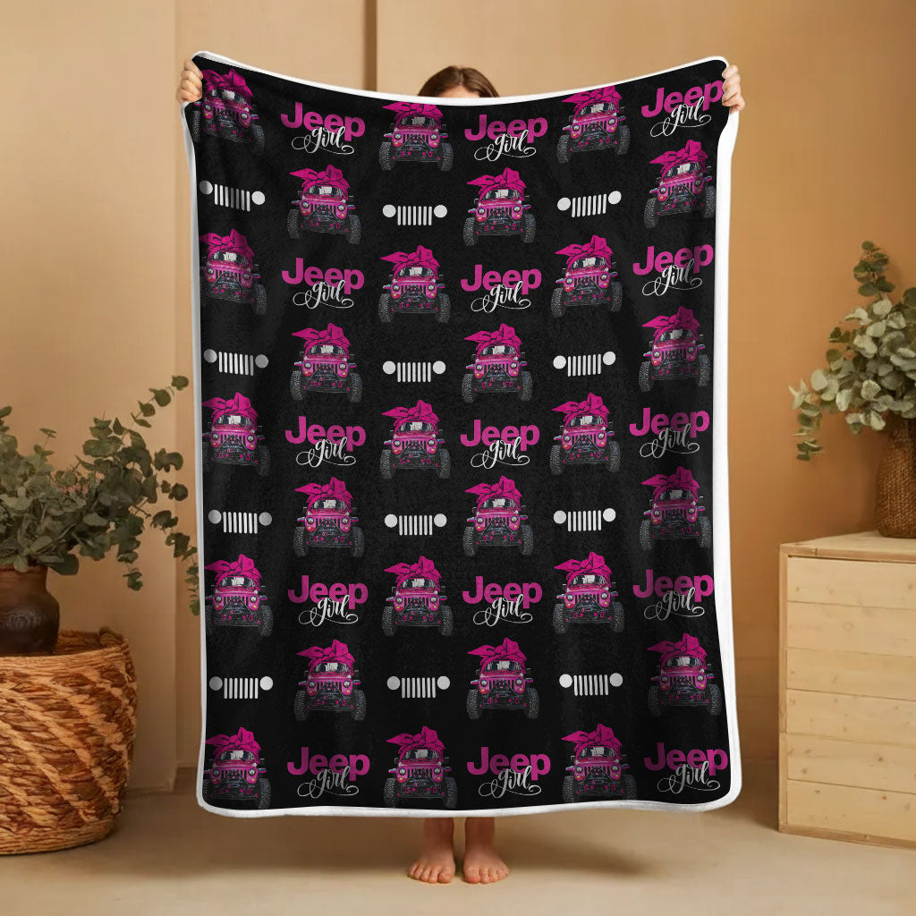 Multicolor Jeep Girl Sherpa Blanket Supler Store