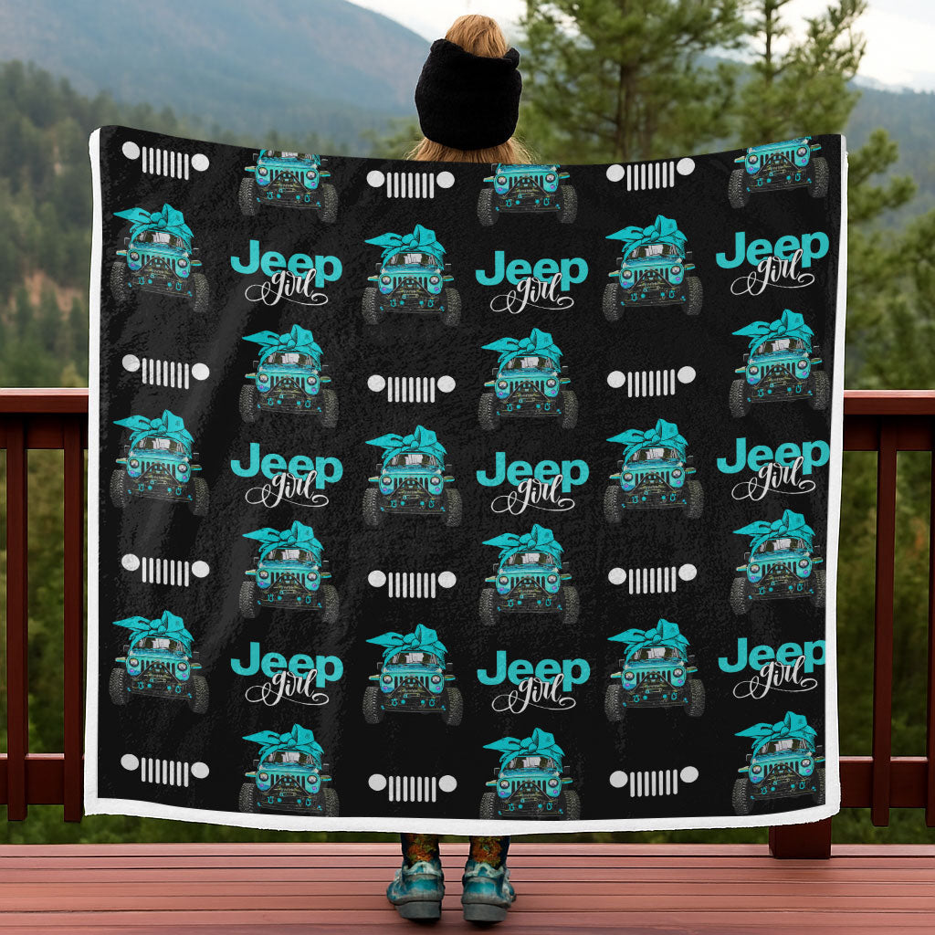 Multicolor Jeep Girl Sherpa Blanket Supler Store