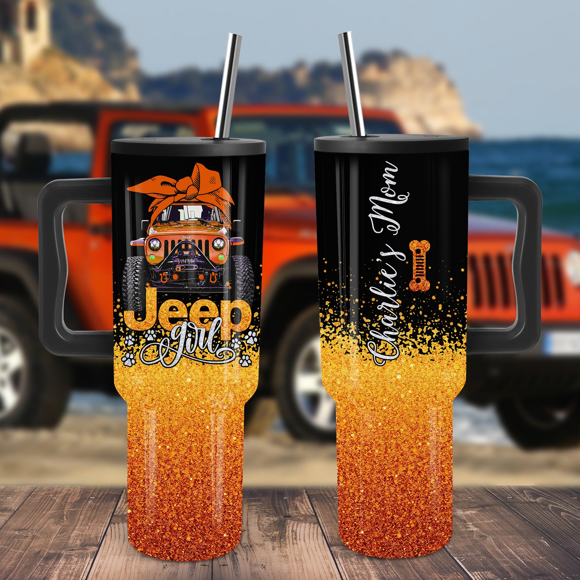 Personalized Multicolor Jeep Dog Girl Epoxy Tumbler 40oz 30oz Supler Store