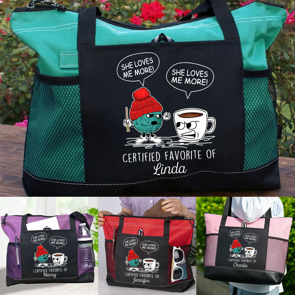 Personalized Crochet and Coffee She Loves Me More Tote Bag Supler Store