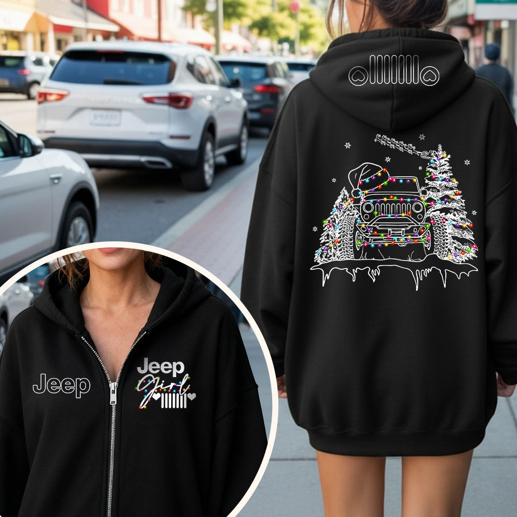 Jeep Girl Grille Icon Christmas Zip Hoodie Supler Store