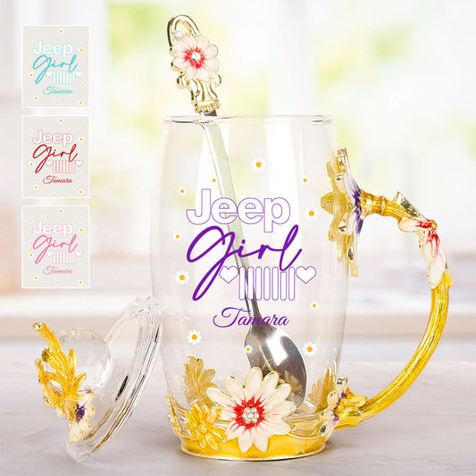 Jeep Girl Cup - Personalized Enamel Flower Tea Cup