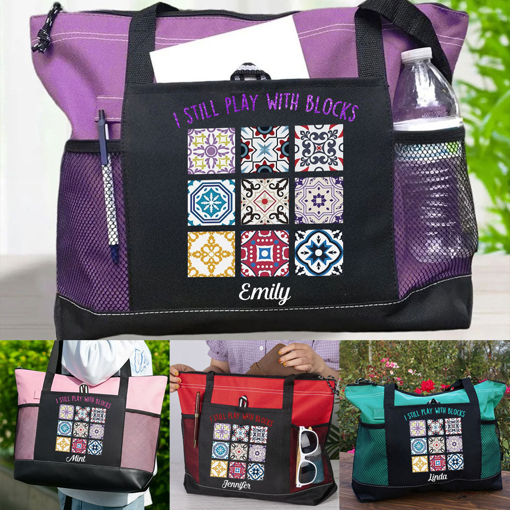 Personalized I Still Play With Blocks Quilting Tote Bag Supler Store