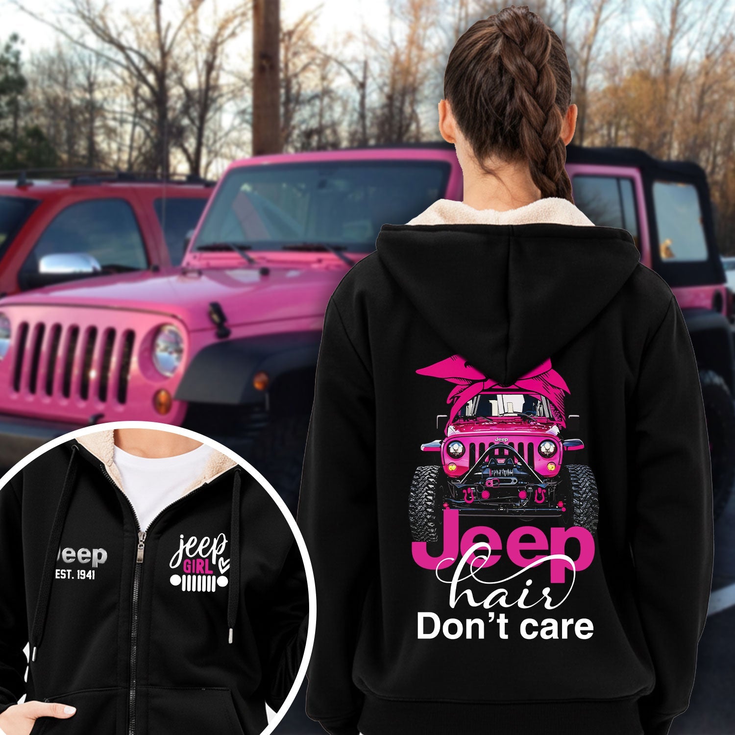 Jeep Hair Don't Care Est 1941 Fleece Zip Hoodie Supler Store