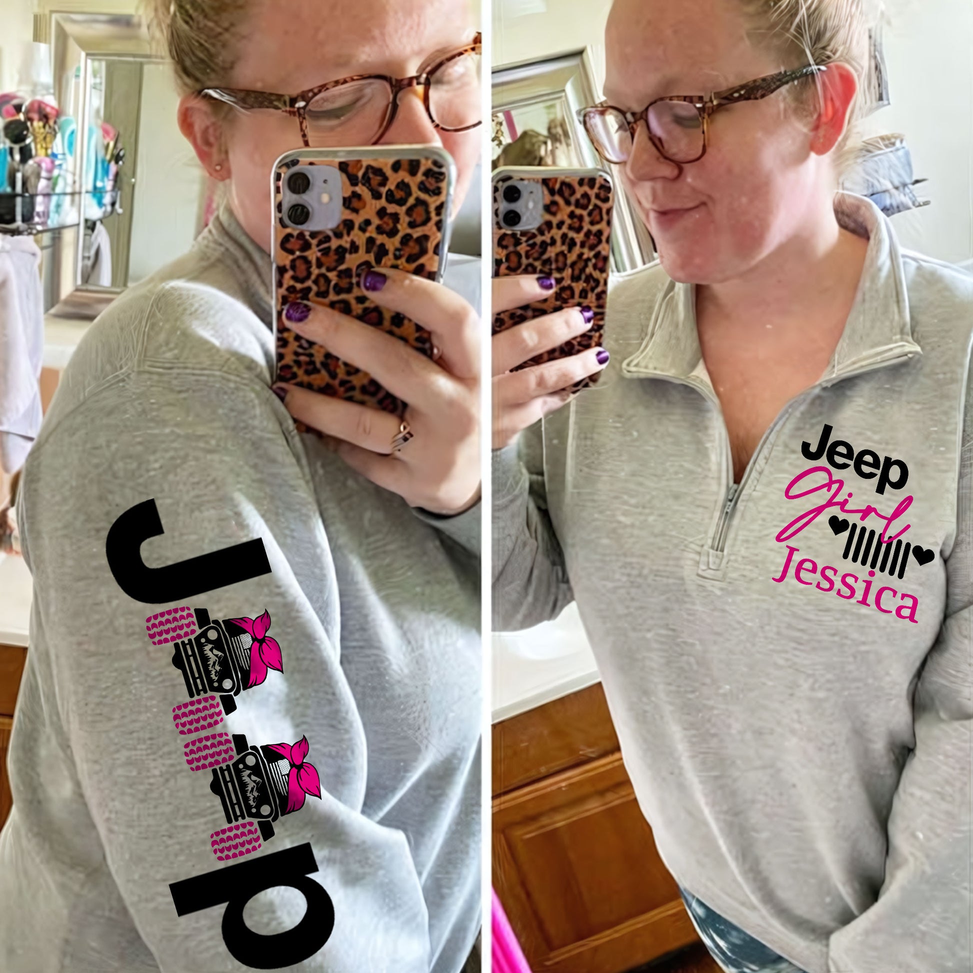 Personalized Multicolor Jeep Girl US Offroad Quarter Zip Sweater Hoodie Supler Store