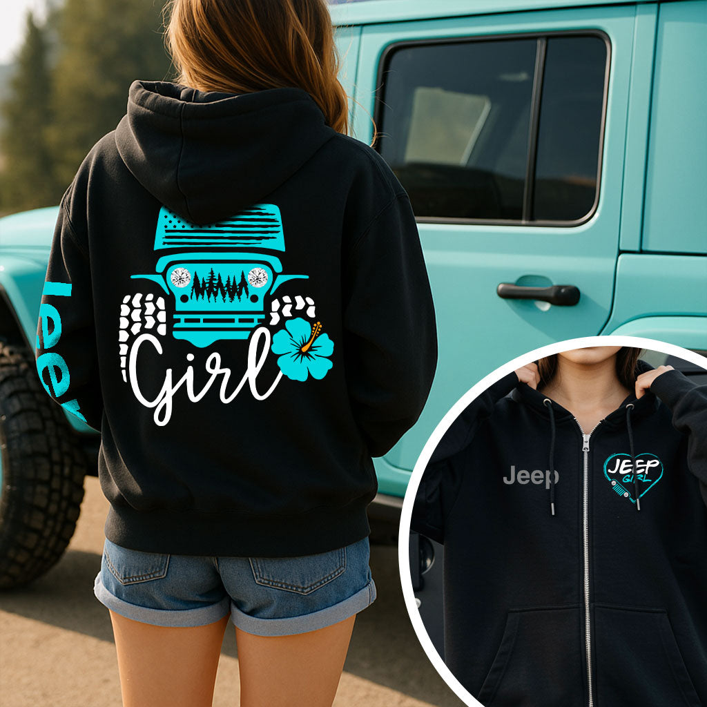 Jeep Girl Offroad US Flag Zip Hoodie Supler Store
