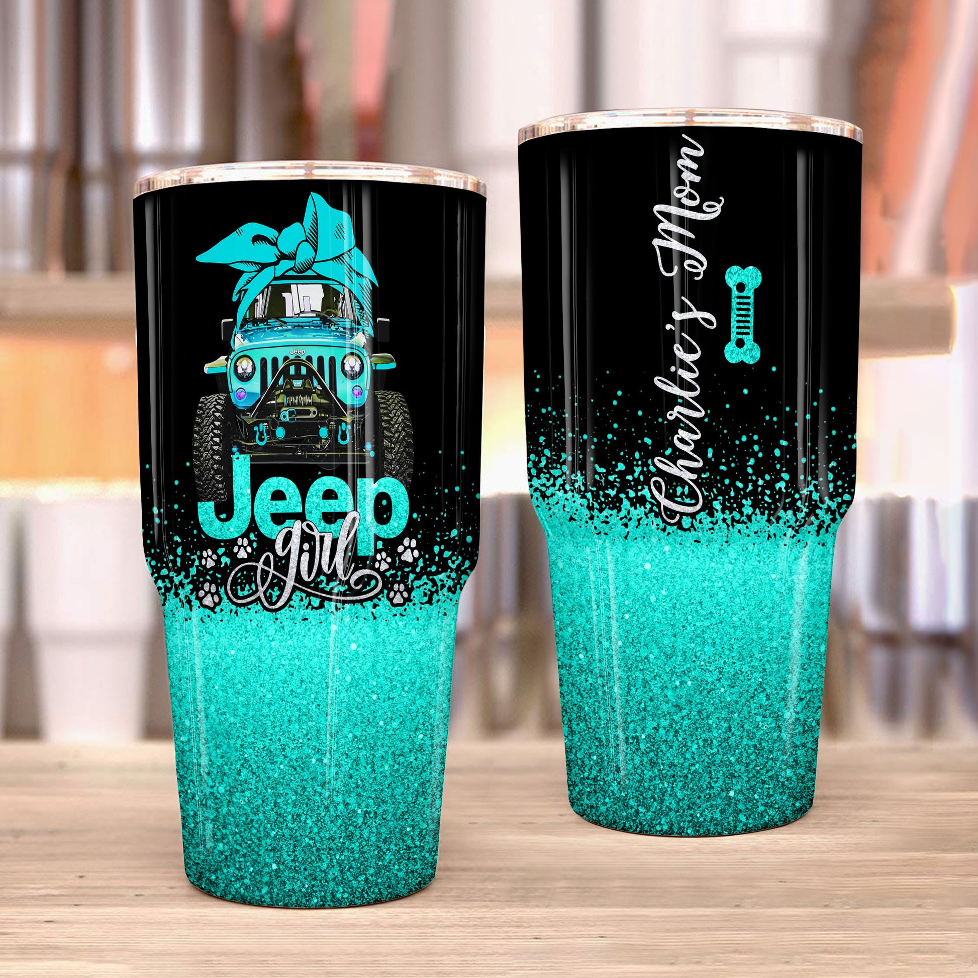 Personalized Multicolor Jeep Dog Girl Epoxy Tumbler 40oz 30oz Supler Store