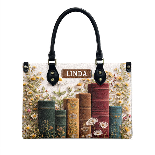 Personalized Book Lover Floral Leather Handbag