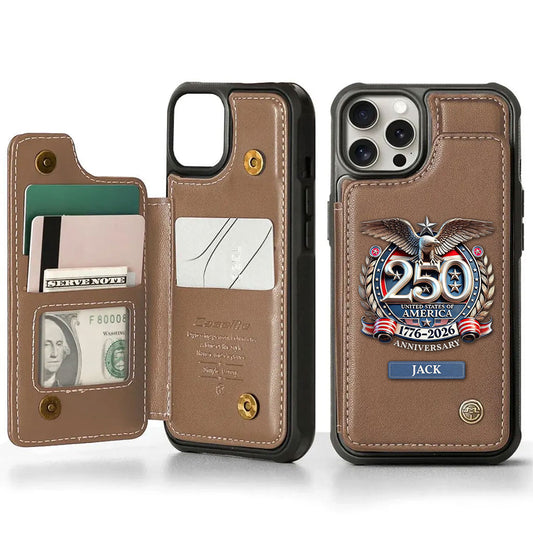 Personalized USA 250 Years Of Freedom Anniversary Leather Wallet Phone Case