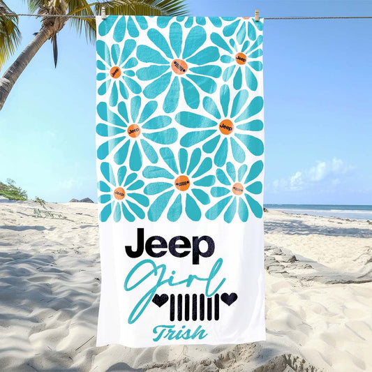 Jeep Girl Daisy Retro Personalized Beach Towel