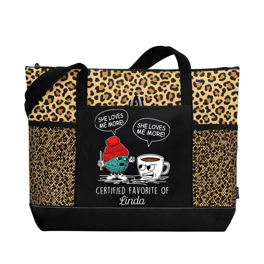 Personalized Crochet and Coffee She Loves Me More Tote Bag Supler Store