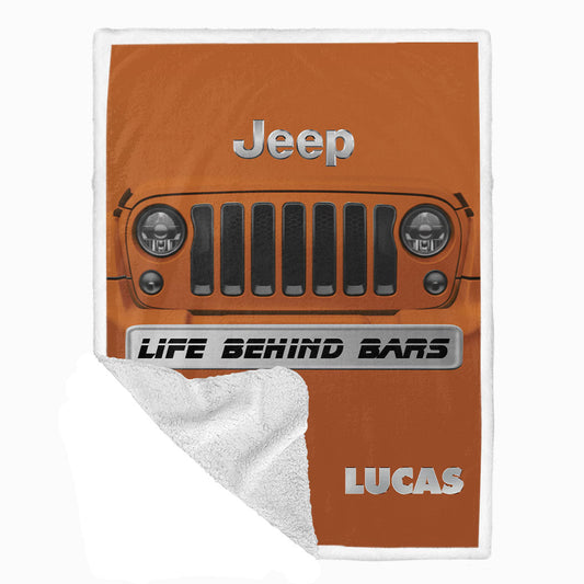 Personalized Jeep Life Behind Bars Sherpa Blanket
