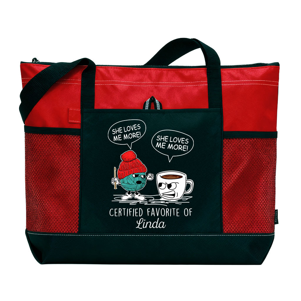 Personalized Crochet and Coffee She Loves Me More Tote Bag Supler Store