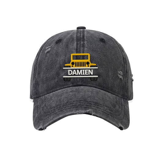 Jeep Adventure Personalized Distressed Embroidered Washed Cotton Baseball Cap