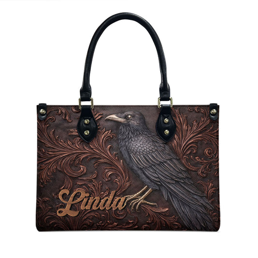 Personalized Raven Leather Handbag & Leather Long Wallet Set