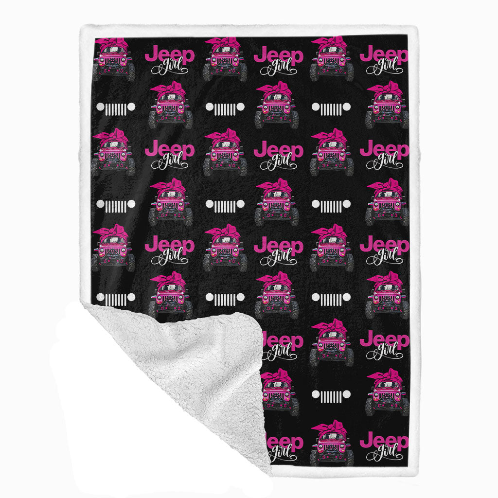 Multicolor Jeep Girl Sherpa Blanket Supler Store