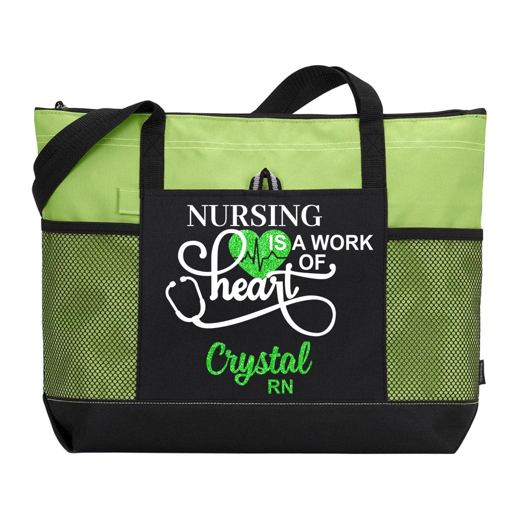 Personalized Nursing Is A Work of Heart Tote Bag Nurse Zippered Tote Bag Supler Store