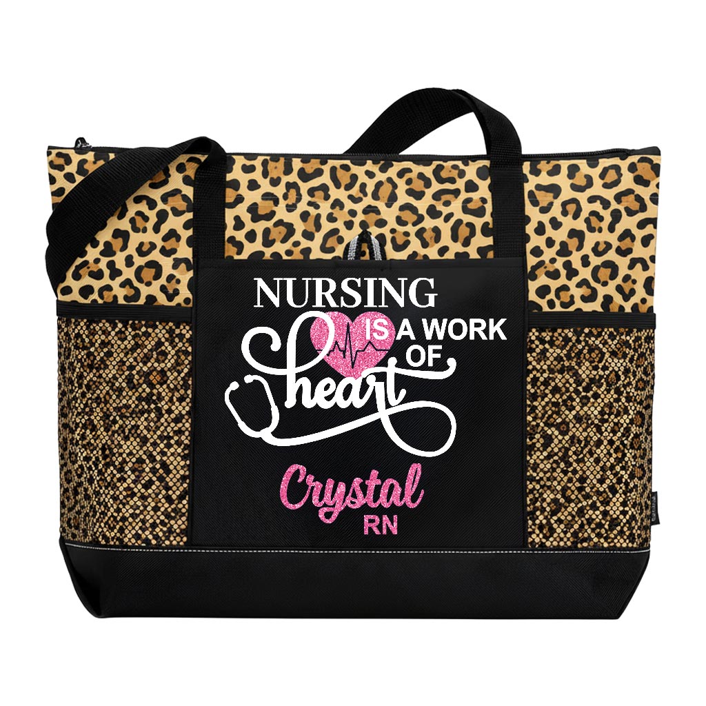 Personalized Nursing Is A Work of Heart Tote Bag Nurse Zippered Tote Bag Supler Store