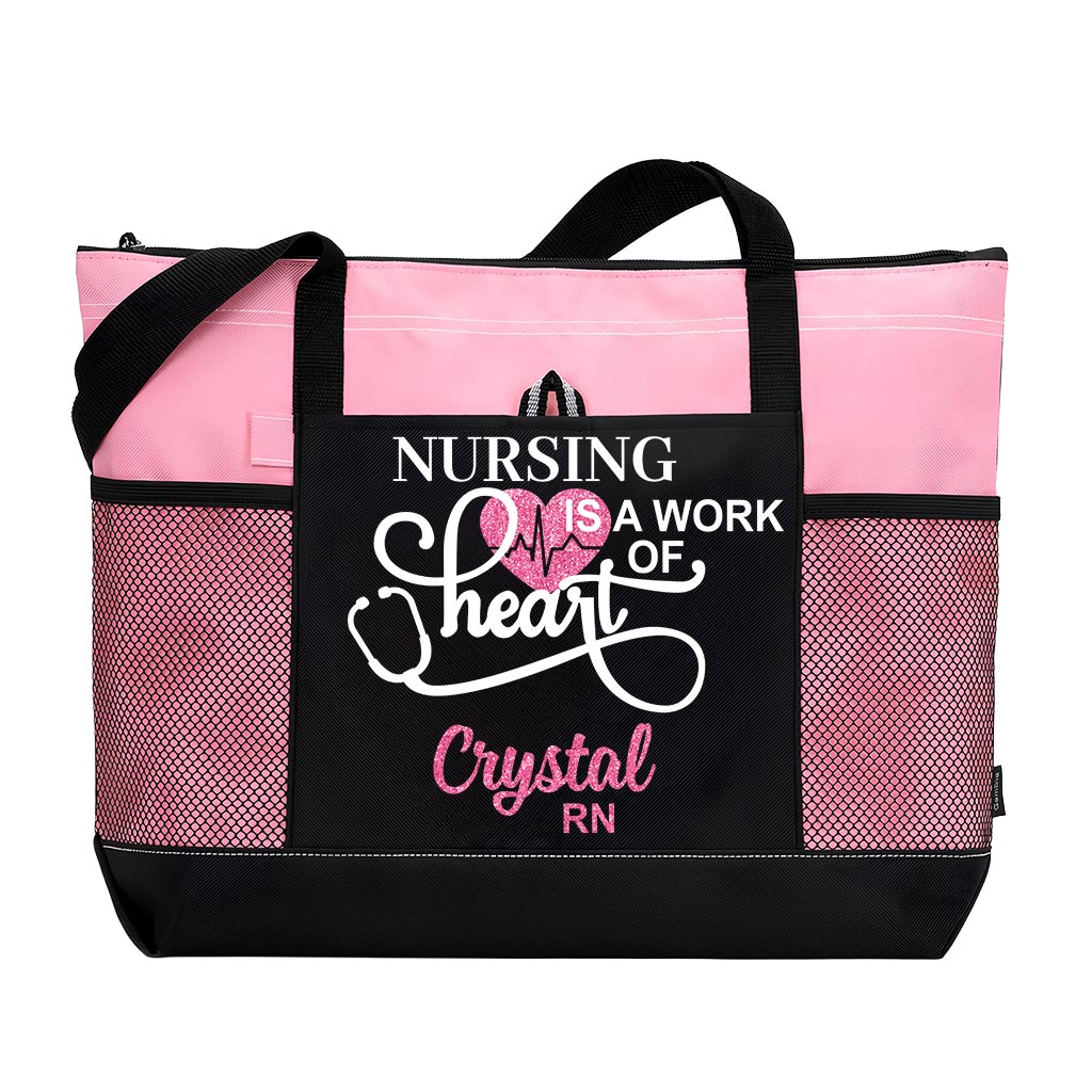 Personalized Nursing Is A Work of Heart Tote Bag Nurse Zippered Tote Bag Supler Store