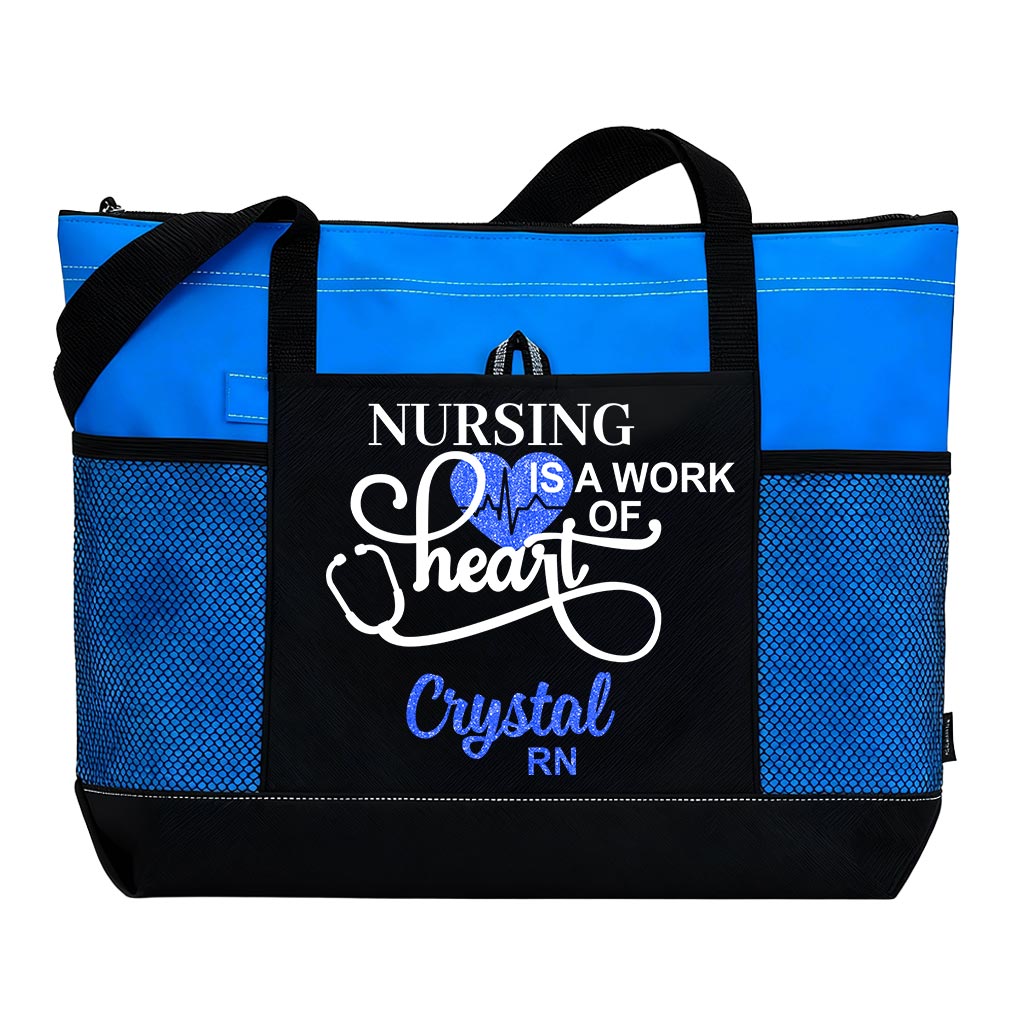 Personalized Nursing Is A Work of Heart Tote Bag Nurse Zippered Tote Bag Supler Store