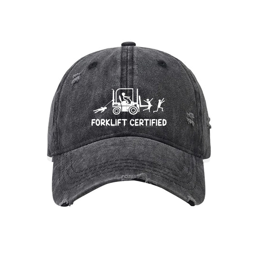 Forklift Certified Funny Warehouse Worker Distressed Washed Cotton Baseball Cap