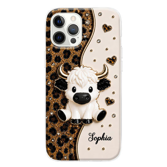 Cute Black & White Highland Cow Personalized Phone Case
