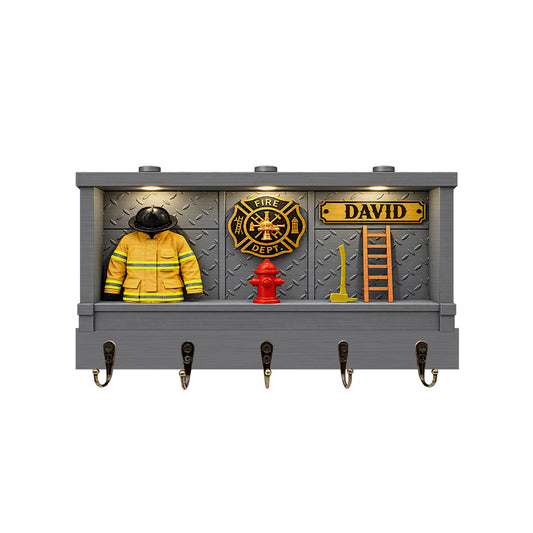 Firefighter Shadow Box 2D Flat Personalized Wooden Key Holder