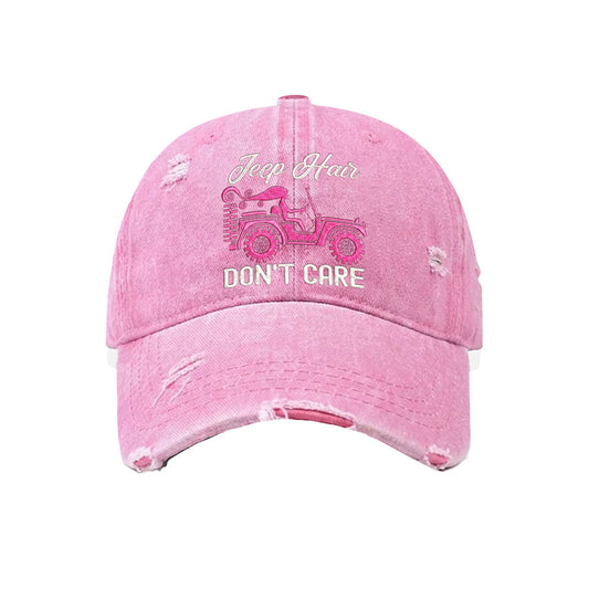 Jeep Hair Don't Care Distressed Embroidered Baseball Cap