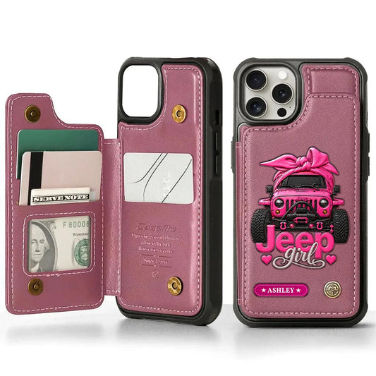 Personalized Jeep Girl Leather Wallet Phone Case
