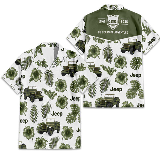 Jeep 85 Years Of Adventure Tropical Green Hawaiian Shirt