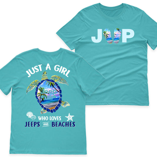Just A Girl Who Loves Jeeps and Beaches Sea Turtle Shirt