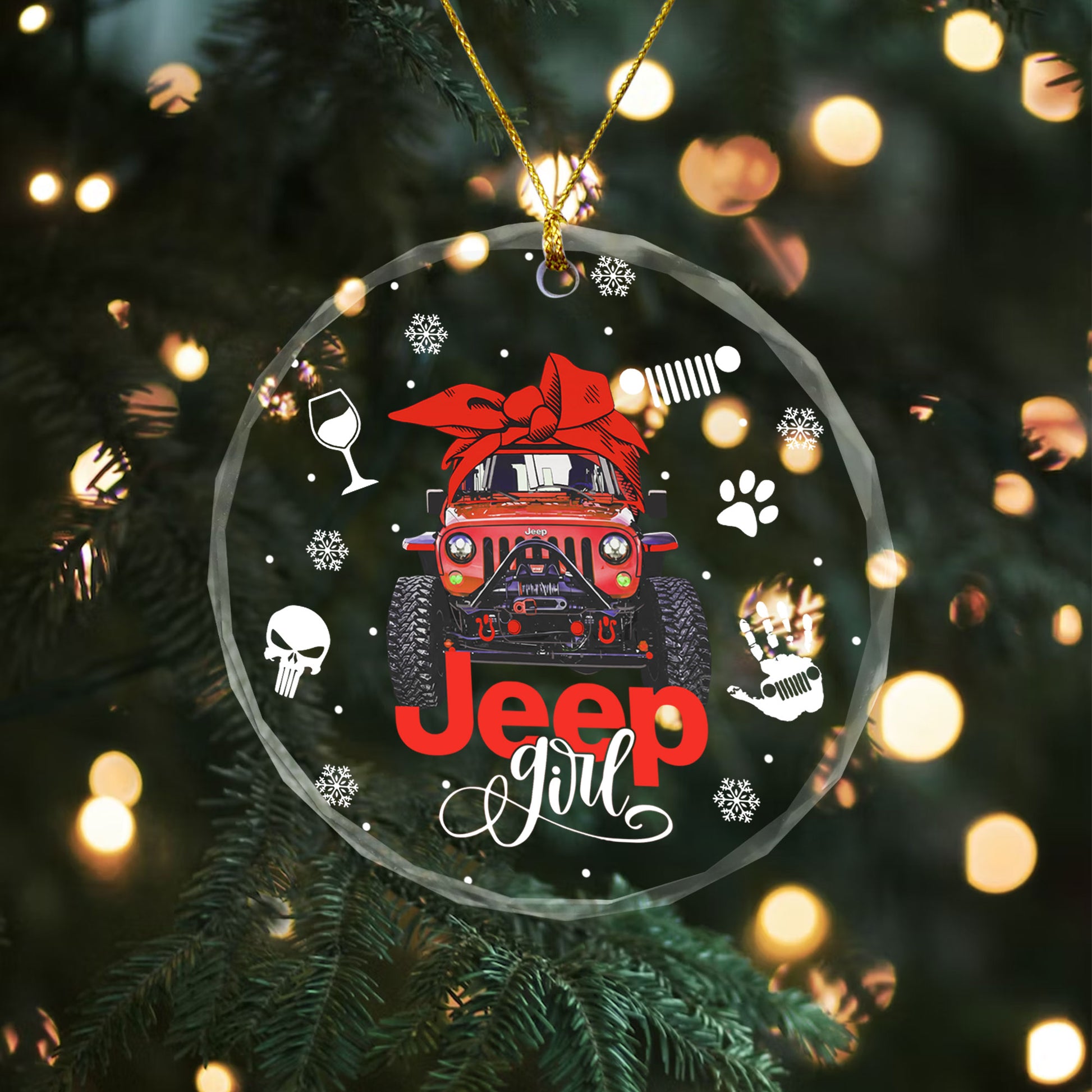 Multicolor Jeep Girl Glass Ornament Supler Store