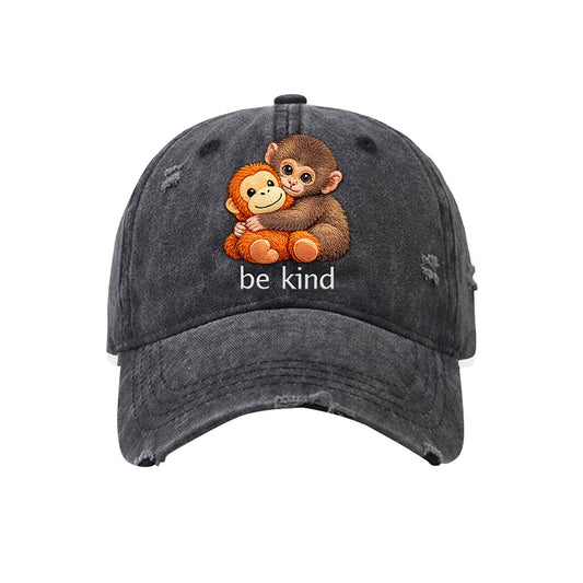 Embroidered Viral Punch Monkey Hat Distressed Washed Cotton Baseball Cap