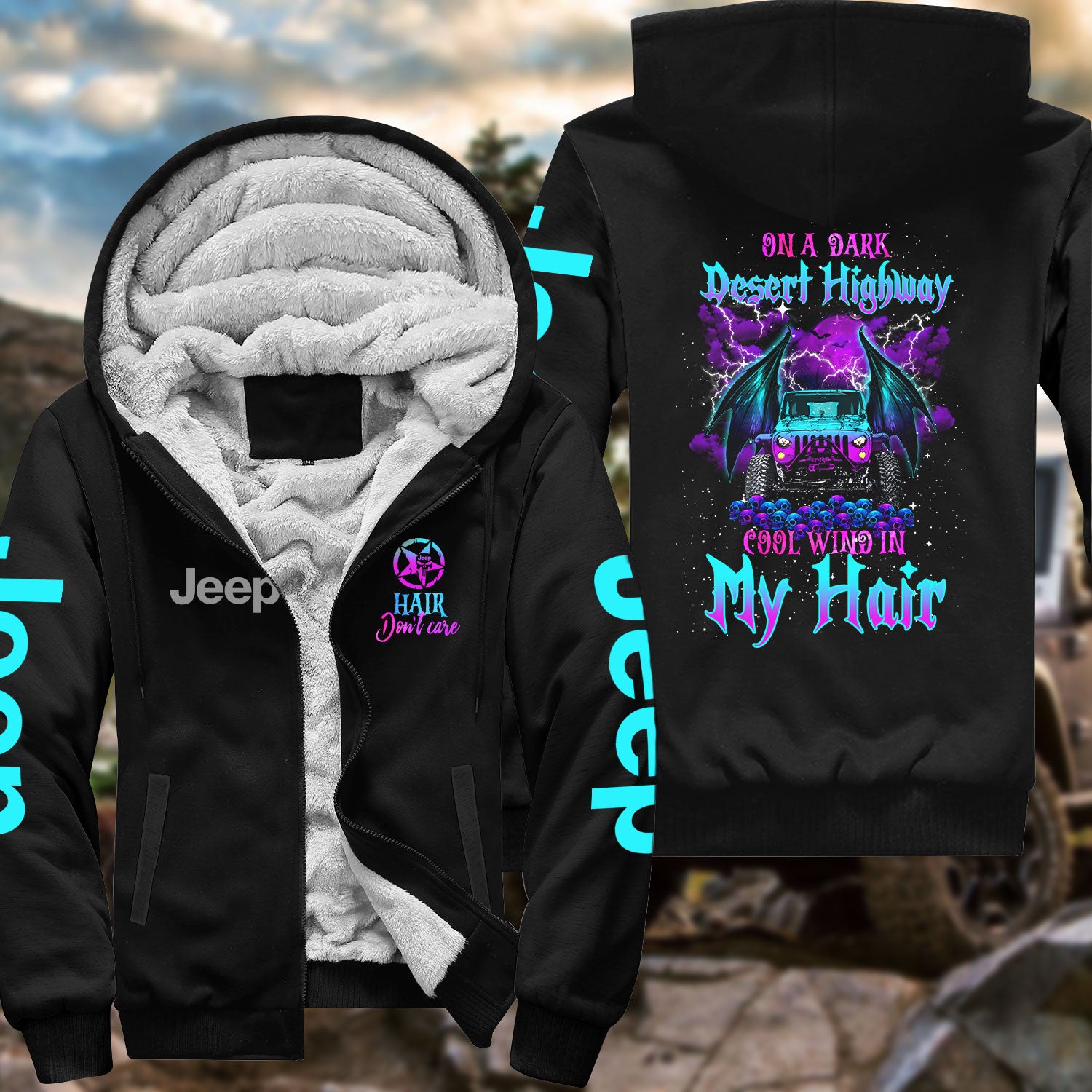On A Dark Desert Highway Jeep Hair Fleece Zip Hoodie Supler Store